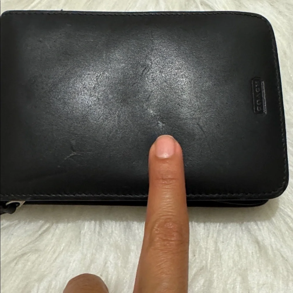 COACH Vintage Black Leather Zipper Palm Pilot Case / Wallet Pouch